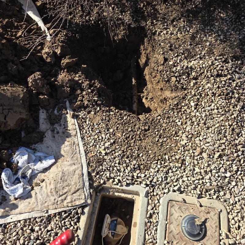 1.25-inch PEX water service pipe excavation and repair