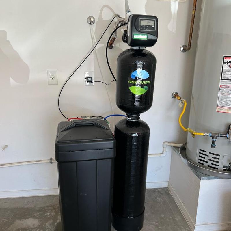 Green Fusion 1000 water softener installed in garage Green Fusion 1000 water softener installed in garage
