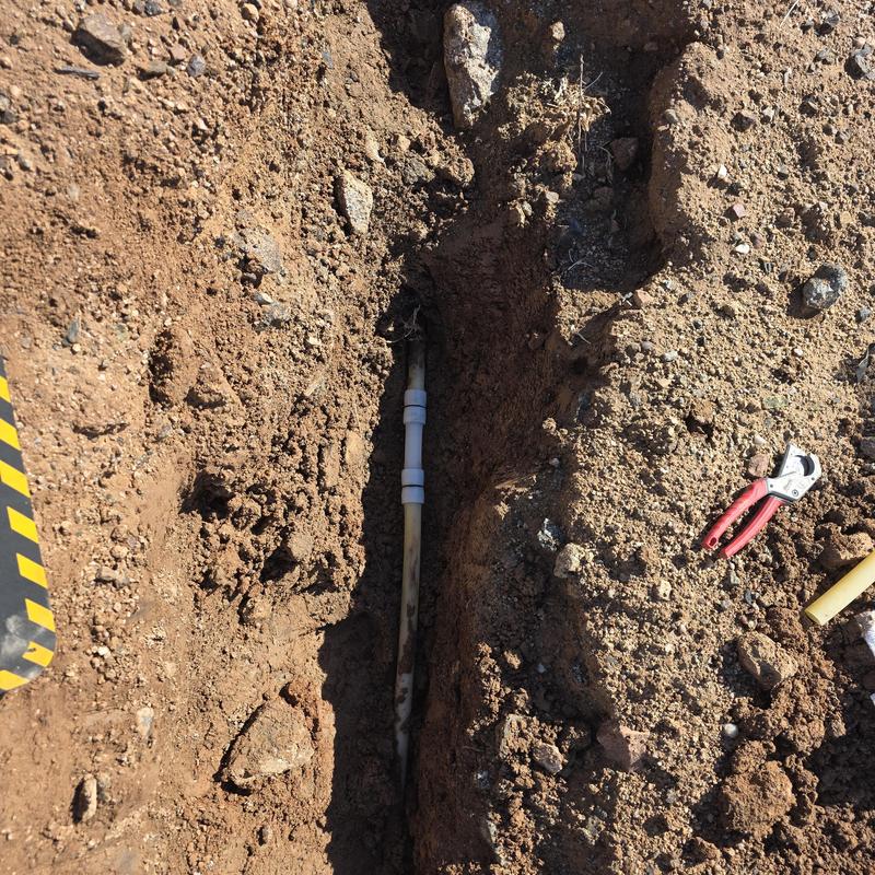 One inch water service pipe repair near meter trench