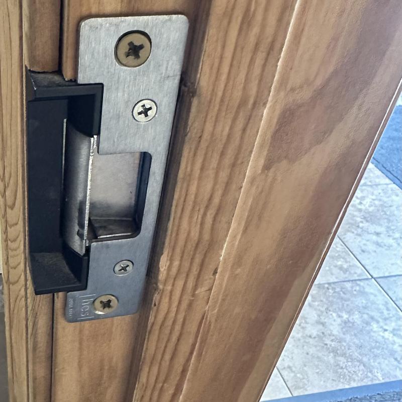 Electric strike installed on office door frame Electric strike installed on office door frame