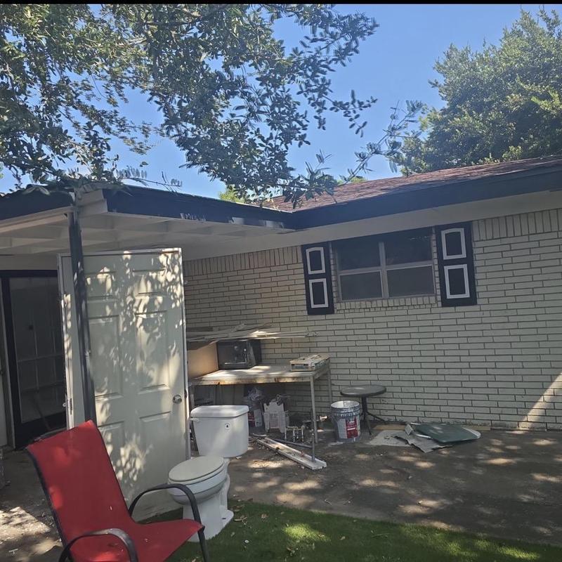 Toilet installation in backyard patio area
