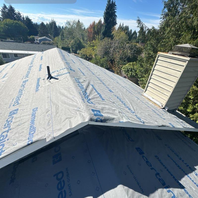 Roof underlayment installation on residential home roof