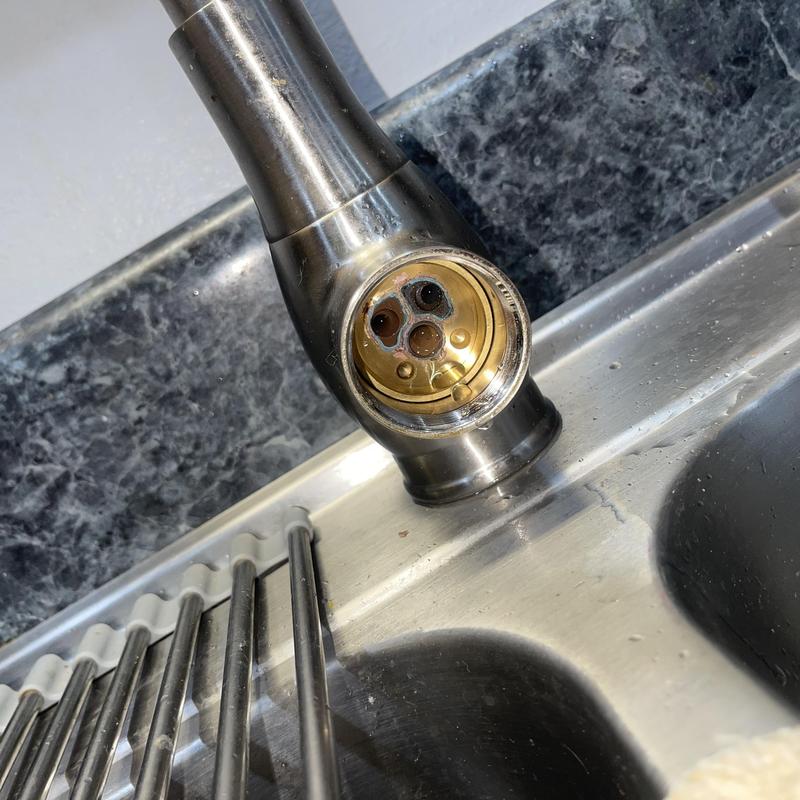 Delta Jakari kitchen faucet cartridge replacement close-up Delta Jakari kitchen faucet cartridge replacement close-up
