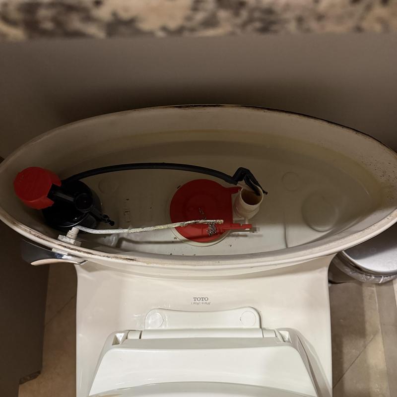 Toilet tank interior with flush valve components