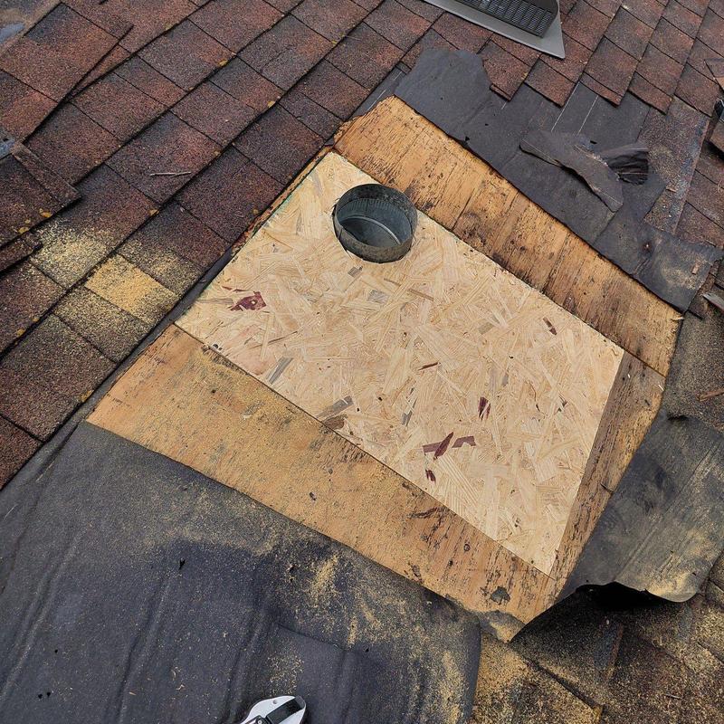 Roof decking replacement with vent pipe opening