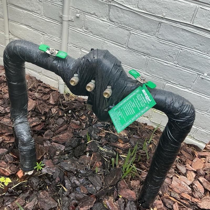 Backflow preventer and insulated outdoor plumbing pipe