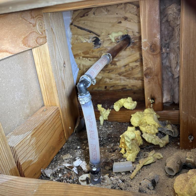 Hose bib supply line inside wall with foam sealant