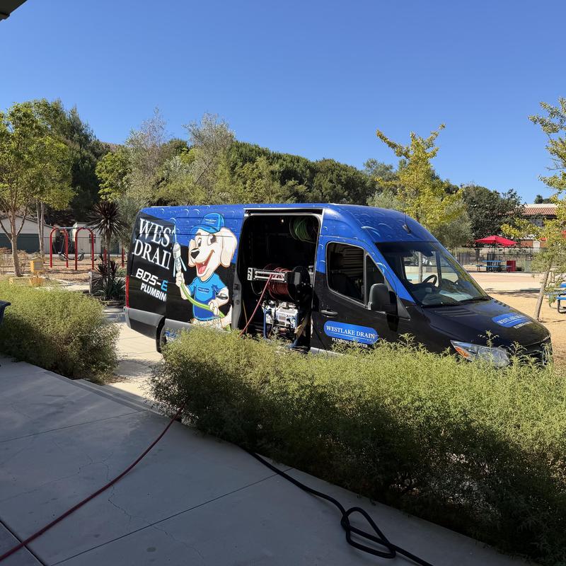 Sewer line hydro jetting and camera van at school Sewer line hydro jetting and camera van at school