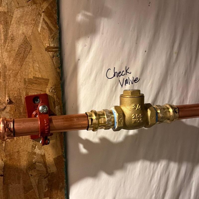 Copper check valve with Type L copper piping