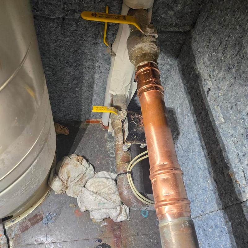 Copper water pipe with yellow valve and pressure transducer Copper water pipe with yellow valve and pressure transducer