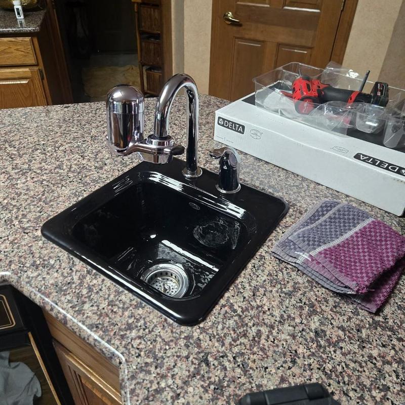 Bar sink faucet with water filter installation on countertop Bar sink faucet with water filter installation on countertop