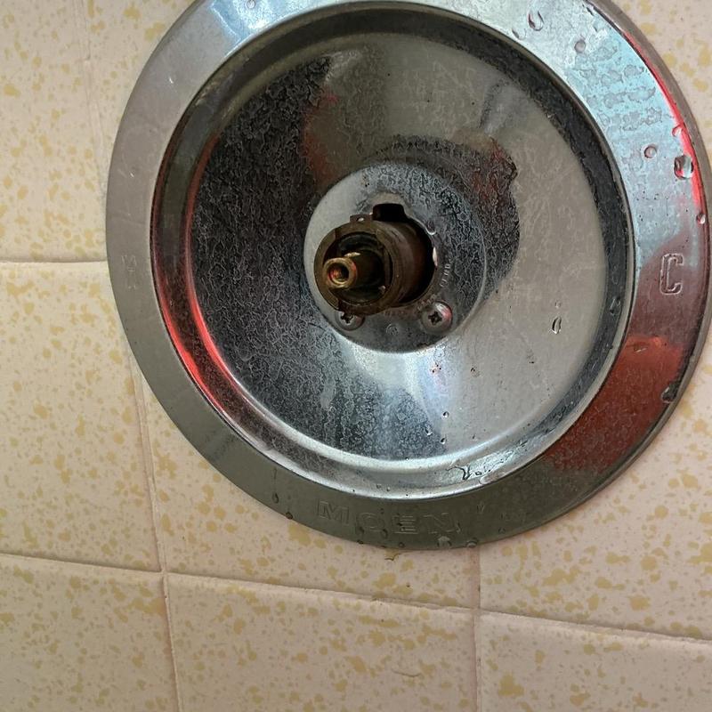 Shower valve cartridge housing in bathroom tile wall Shower valve cartridge housing in bathroom tile wall