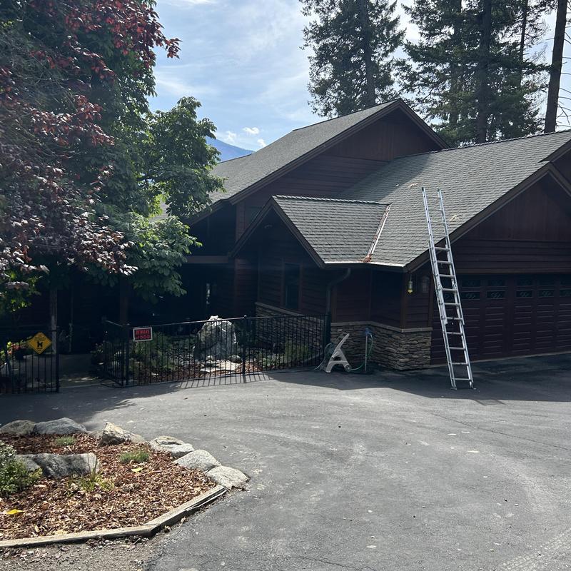 Asphalt shingle roof with ladder for inspection