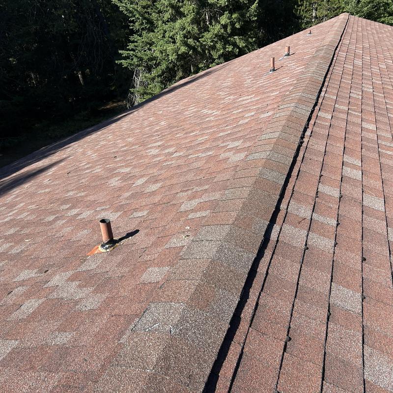 Asphalt shingle roof ridge and vent inspection