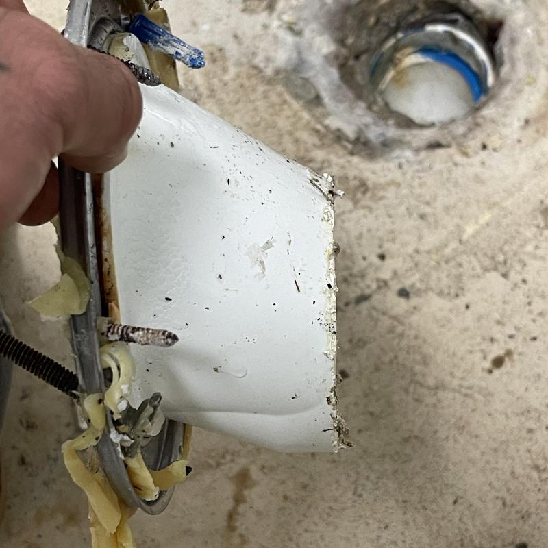 Toilet flange removal showing exposed drain pipe Toilet flange removal showing exposed drain pipe