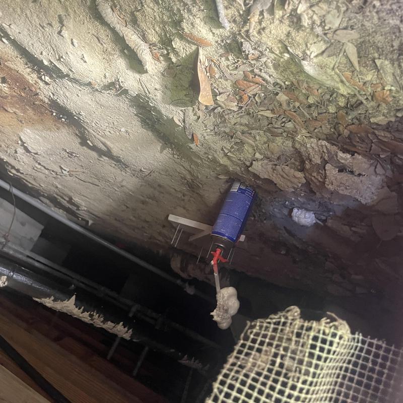 Plastic pipe with valve and sealant in crawlspace Plastic pipe with valve and sealant in crawlspace
