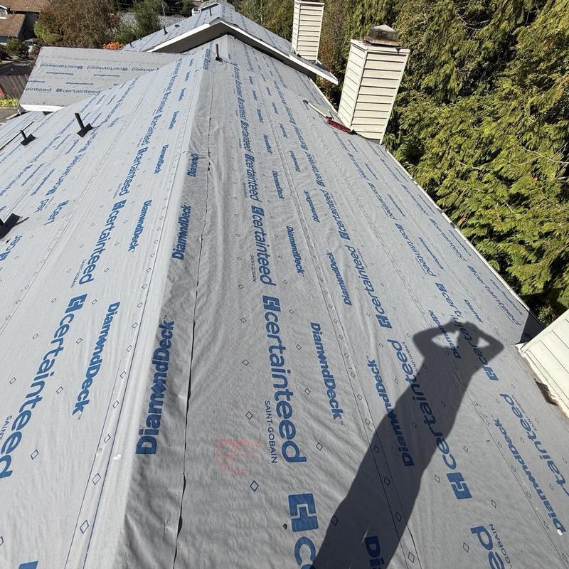 Roof underlayment installed on residential roof deck