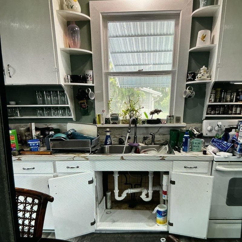 Kitchen sink plumbing with new studor vent installation