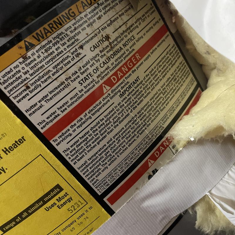 Water heater warning and safety label with insulation Water heater warning and safety label with insulation