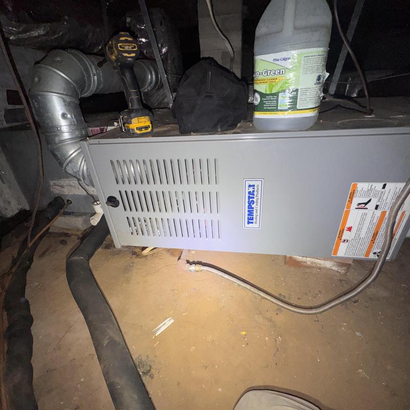 Furnace split system with ductwork and tools Furnace split system with ductwork and tools