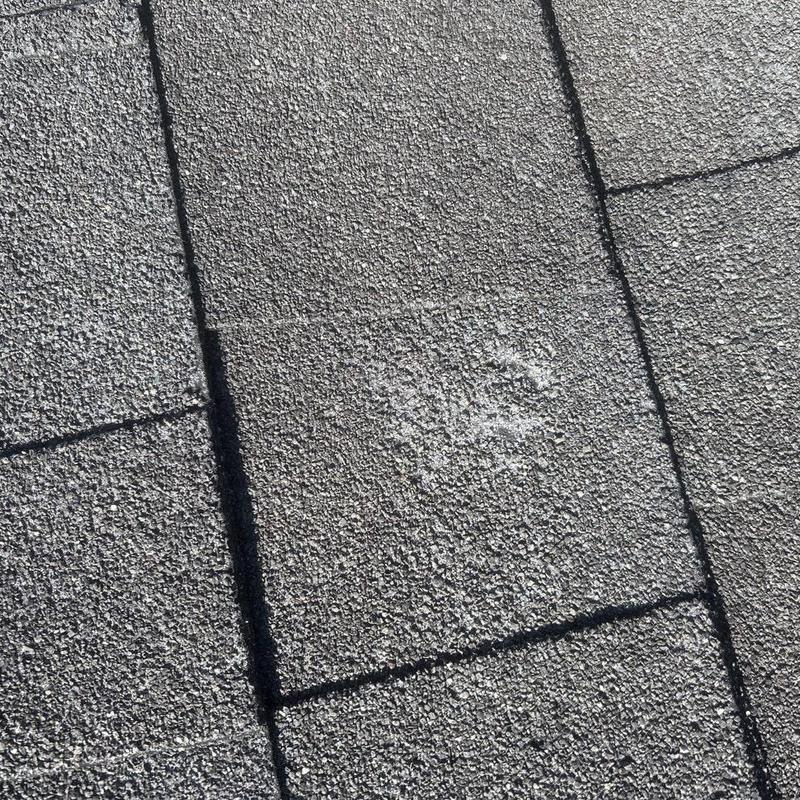 Asphalt shingle roof with visible wear and granule loss