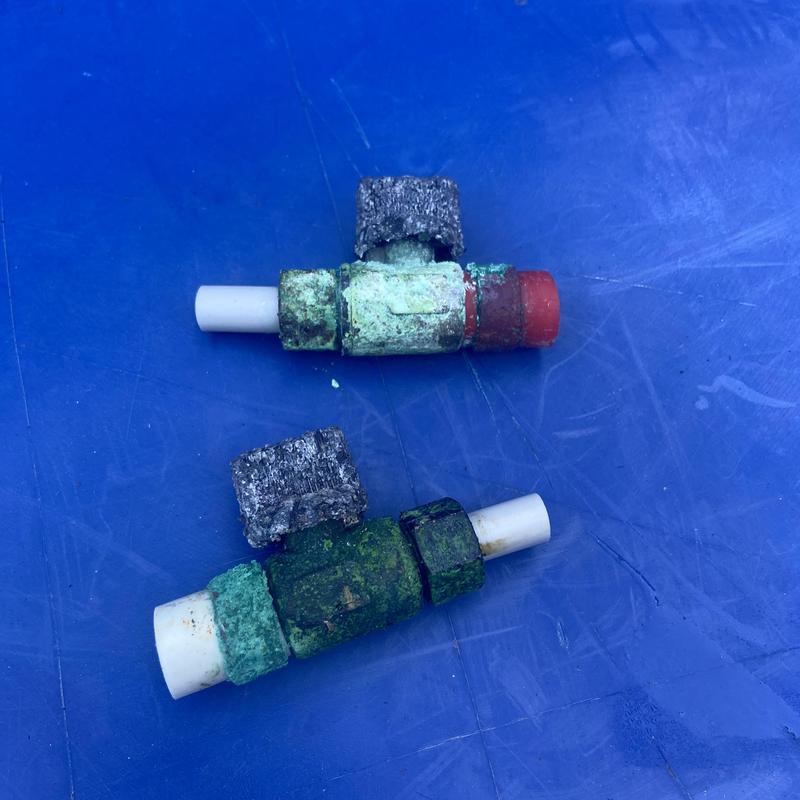 Corroded waterline shut-off valves removed for replacement Corroded waterline shut-off valves removed for replacement
