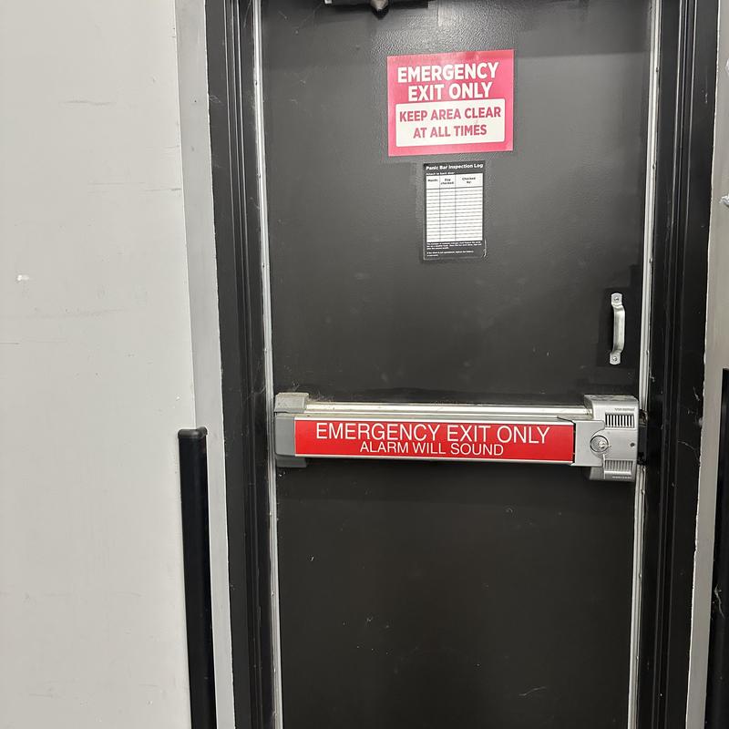 Alarm exit device on emergency exit door Alarm exit device on emergency exit door