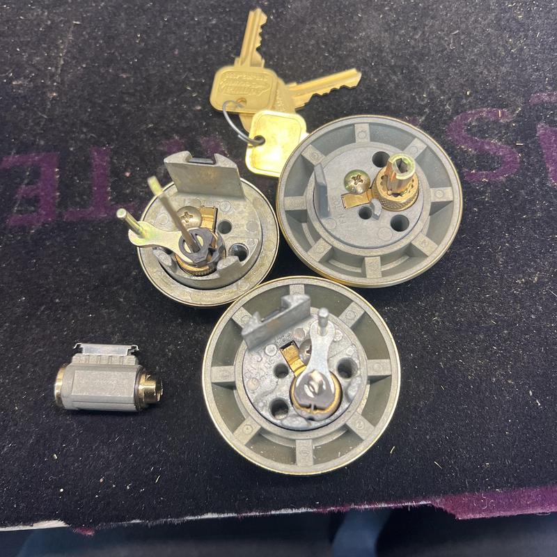 House lock cylinders and keys during rekeying job House lock cylinders and keys during rekeying job