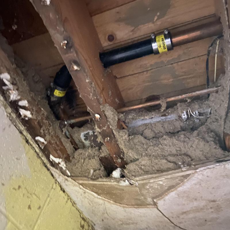 Drain line and copper water pipe above ceiling cavity Drain line and copper water pipe above ceiling cavity