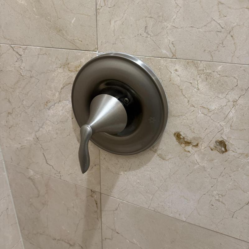 Moen Posi Temp shower valve handle on tiled wall