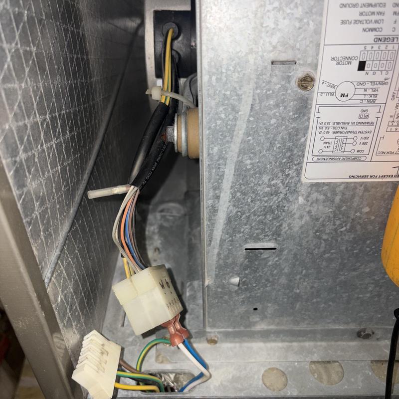Furnace blower motor wiring and connector inside unit Furnace blower motor wiring and connector inside unit