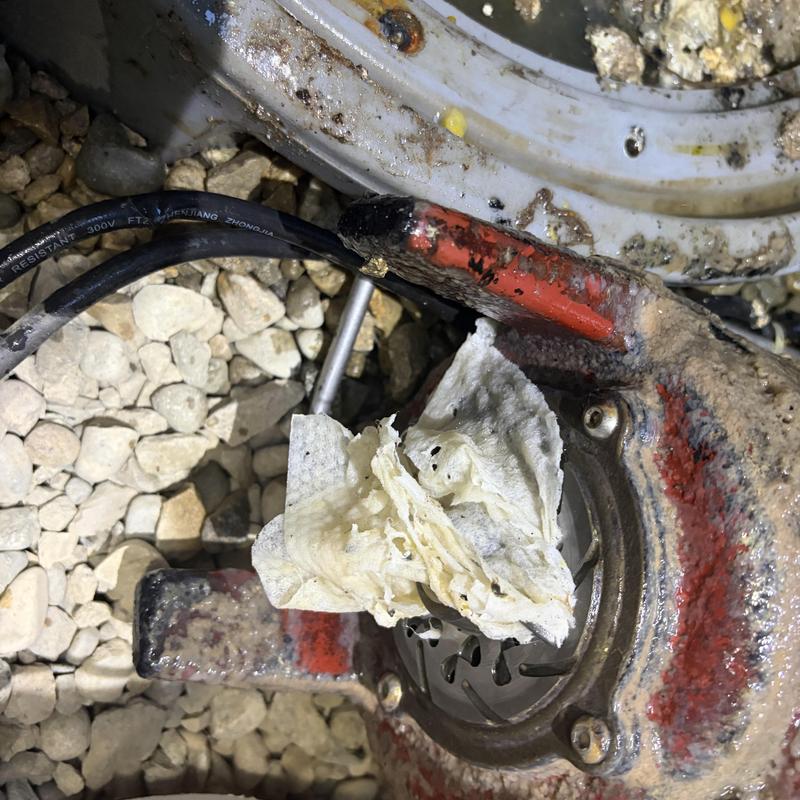 Sewage ejector grinder pump clogged with wipes