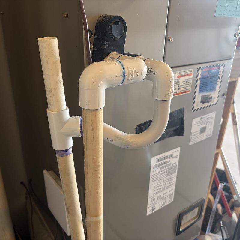 PVC condensate drain trap vent installation by furnace PVC condensate drain trap vent installation by furnace