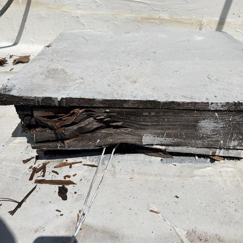 Roof decking with severe water damage and rot