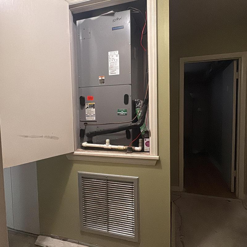 Air handler unit with PVC drain pipe and wiring Air handler unit with PVC drain pipe and wiring