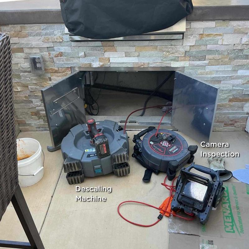 Kitchen branch drain camera inspection and descaling equipment