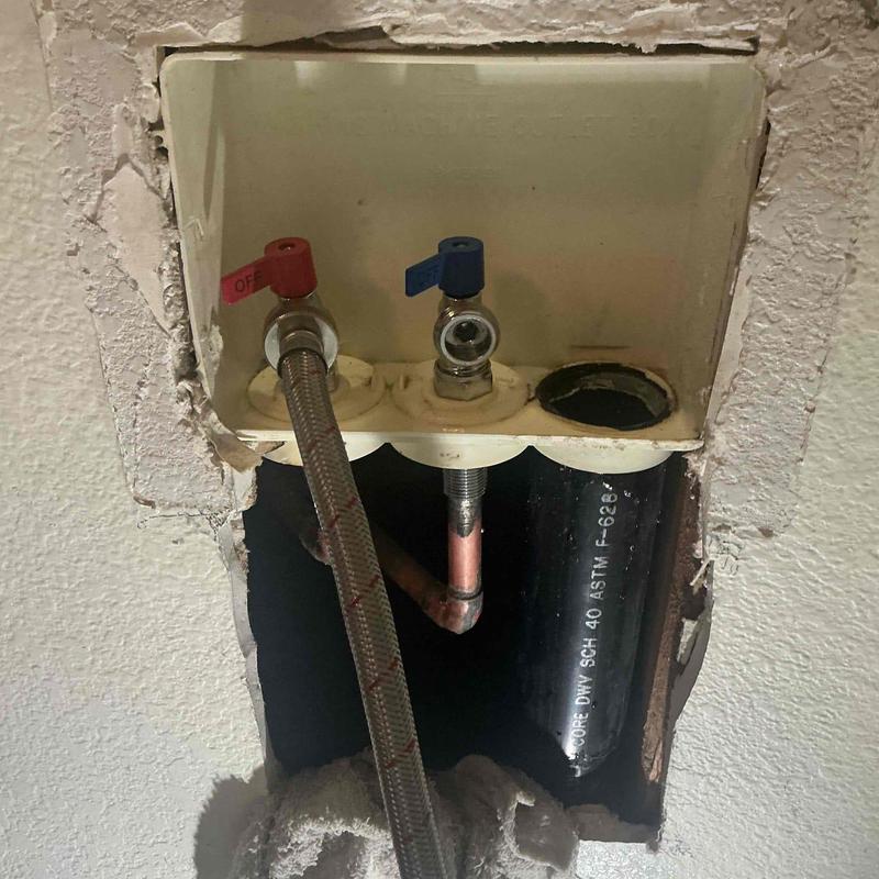 Washing machine hot and cold shut-off valves installed Washing machine hot and cold shut-off valves installed
