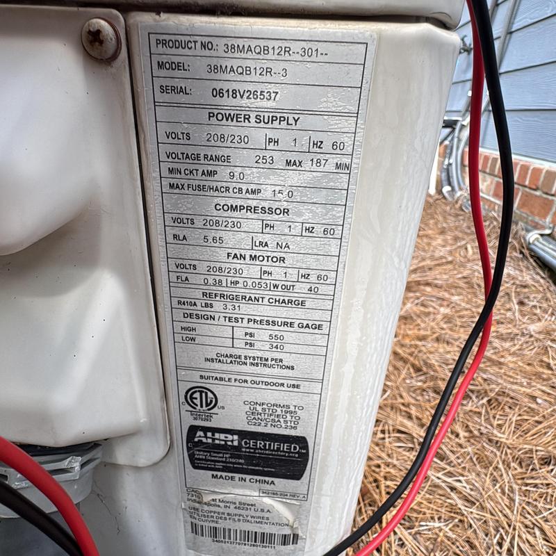 Mini-split unit specification label with wiring details Mini-split unit specification label with wiring details