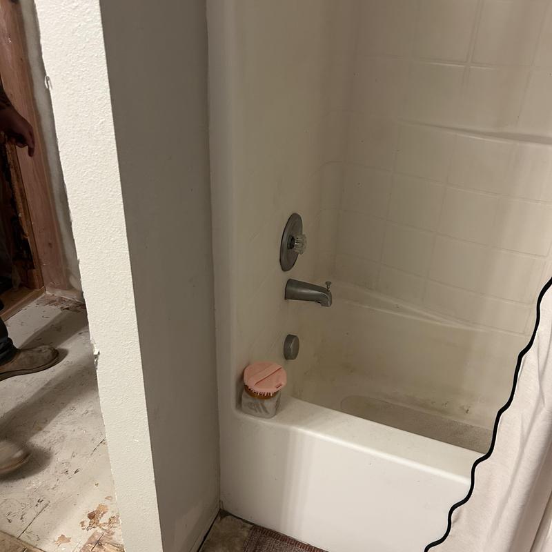 Shower drain installation prep in remodel bathroom corner Shower drain installation prep in remodel bathroom corner