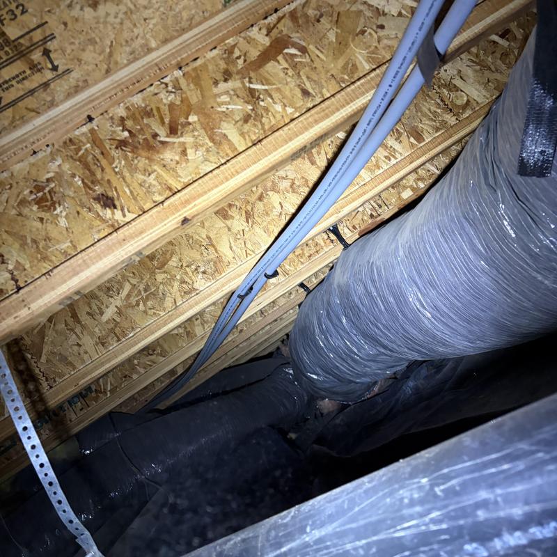 Flexible HVAC ductwork in attic ceiling joists Flexible HVAC ductwork in attic ceiling joists