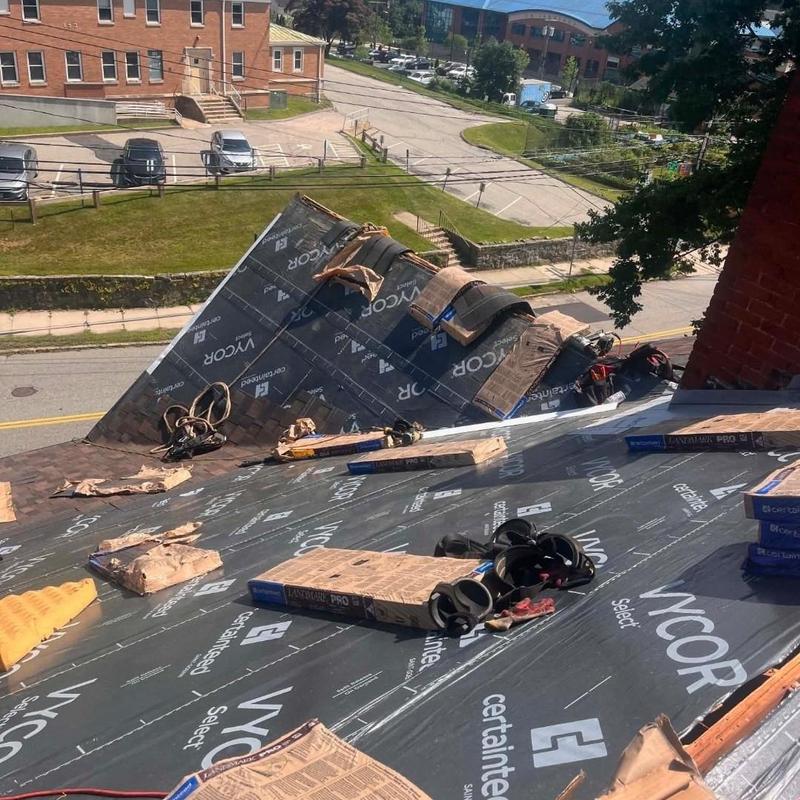 Ice and water shield underlayment on steep roof