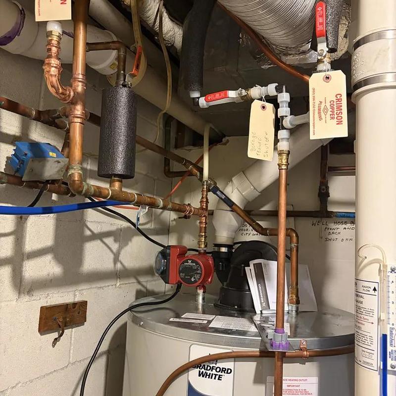Water heater plumbing rough-in with copper pipes