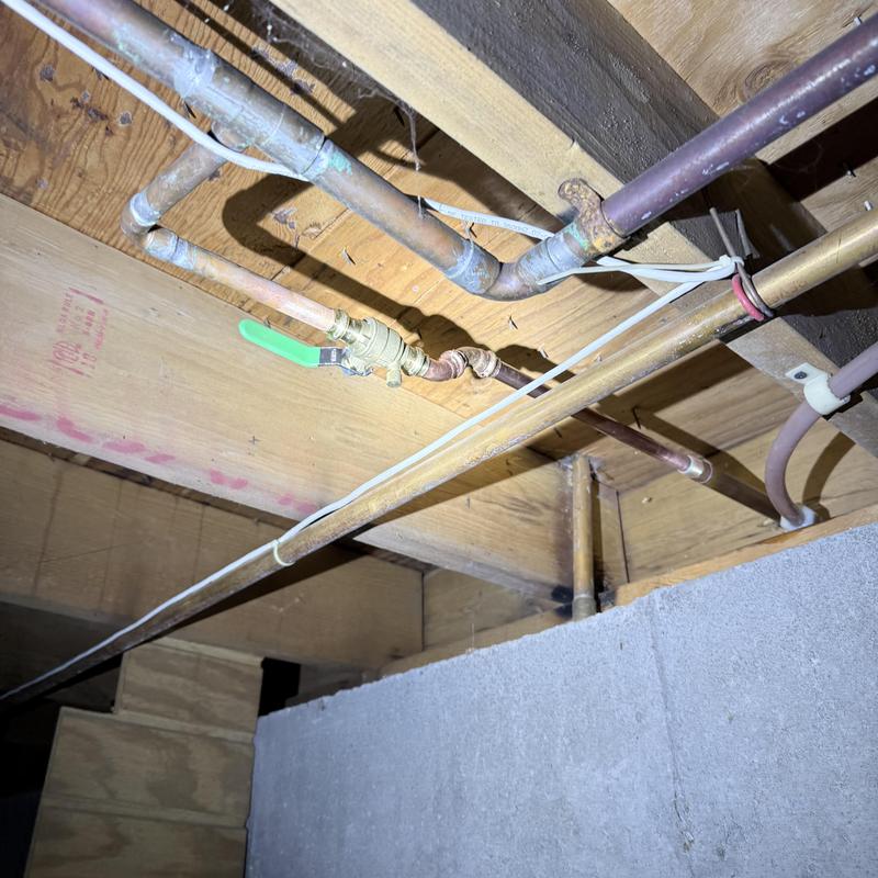 Silcock valve and emergency shut-offs under floor joists