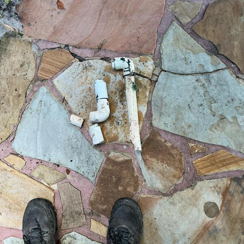 1-inch exterior water line fittings on stone patio 1-inch exterior water line fittings on stone patio