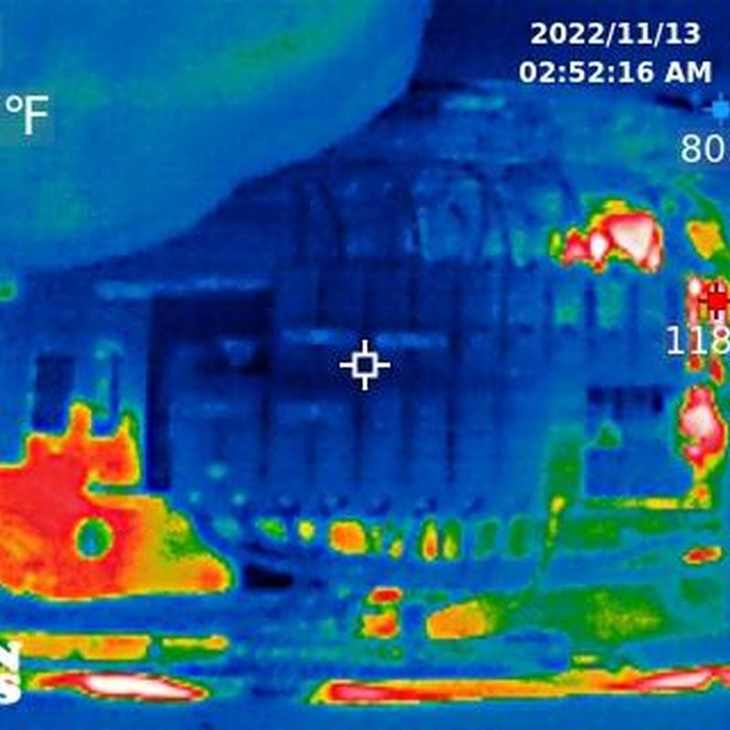 Thermal image of building heat signature at night Thermal image of building heat signature at night