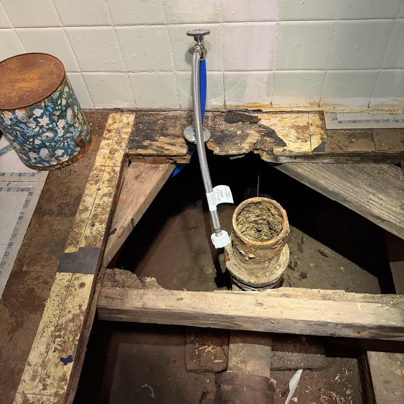 Supply line and angle stop replacement under floorboards Supply line and angle stop replacement under floorboards