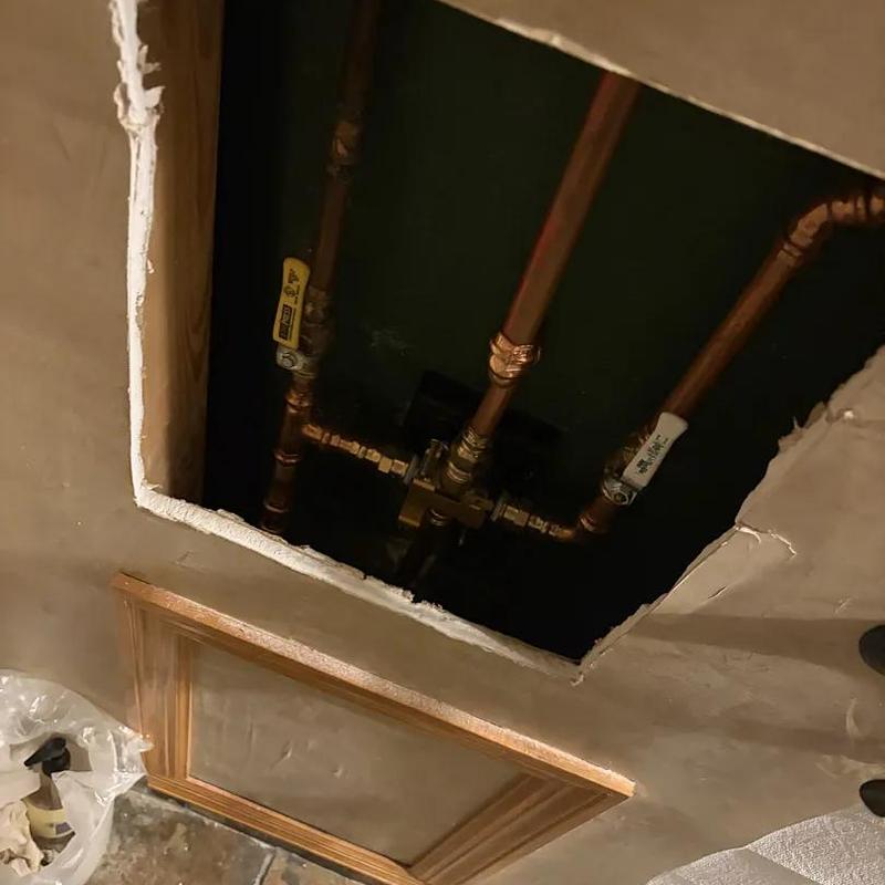 Shower valve and copper piping inside wall cavity