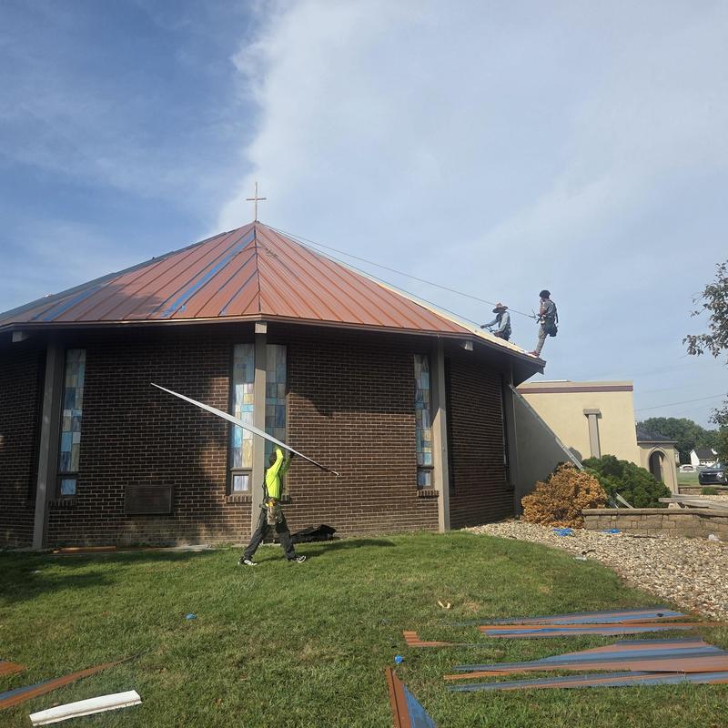 Central States metal roof installation on church building