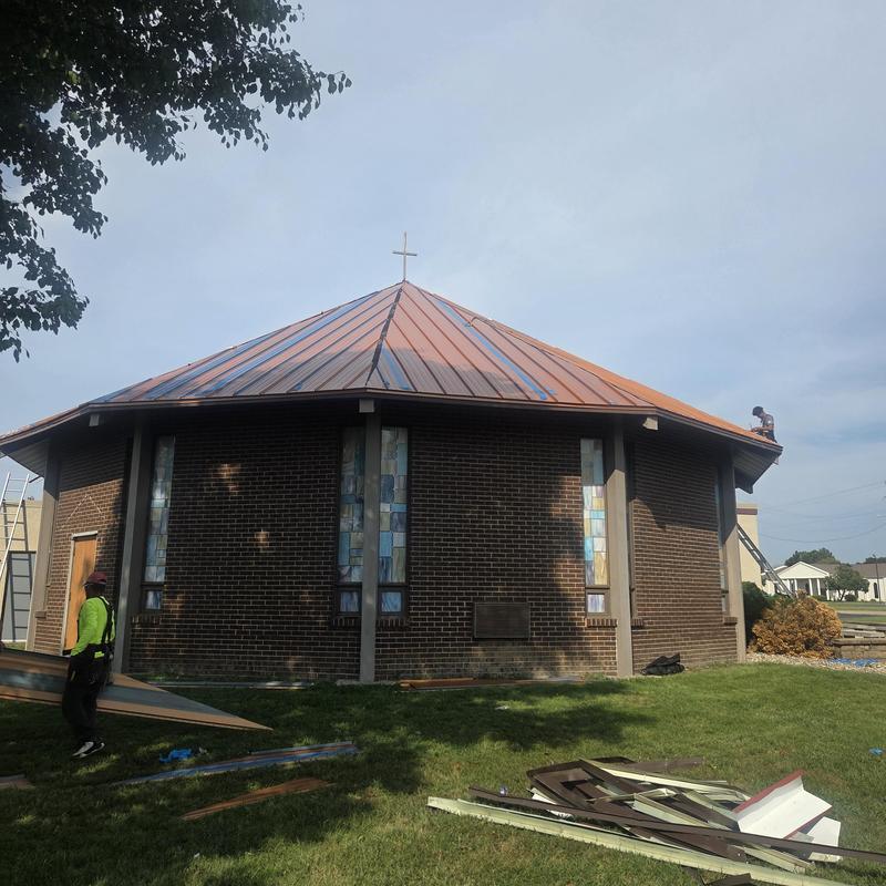 Central States metal roof installation on church building