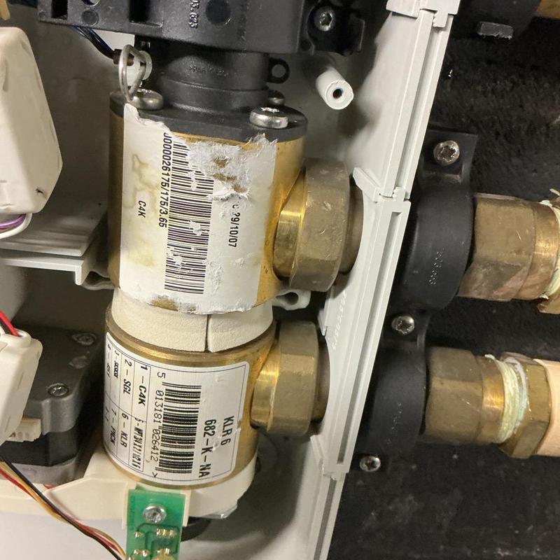 Shower solenoid valve with brass fittings installed Shower solenoid valve with brass fittings installed